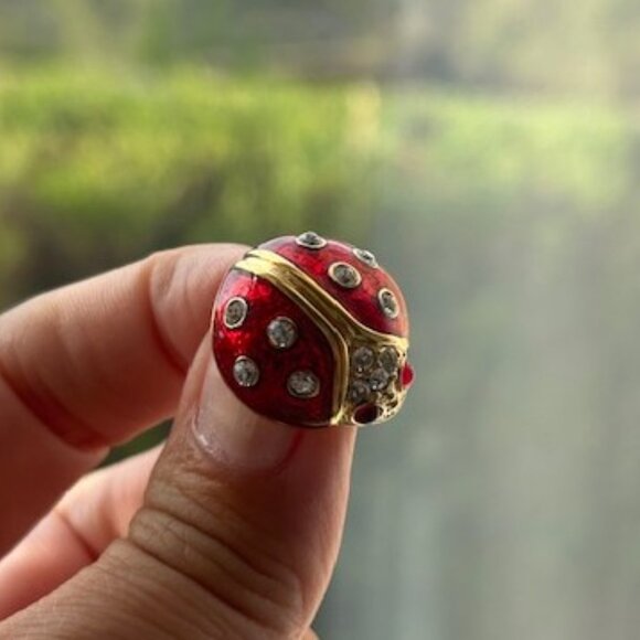 KREMENTZ Gold Ladybug Red Enamel Clear Rhinestone Pin BROOCH - Picture 7 of 10